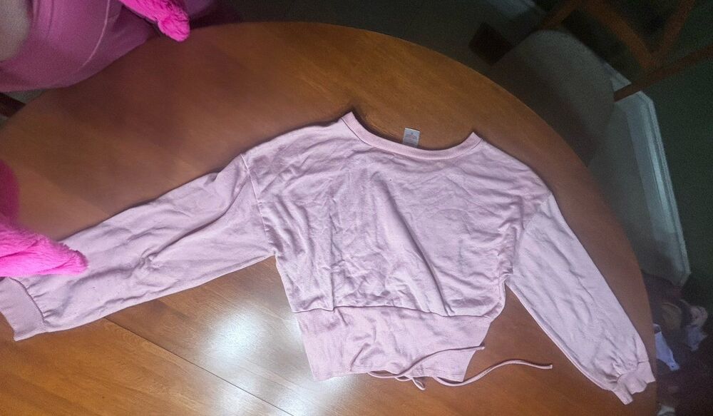 Light Pink Rutched Lace Up Crop Top Large - Picture 2 of 3